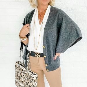Tory Burch Batwing Dolman Cardigan - Gray - Small